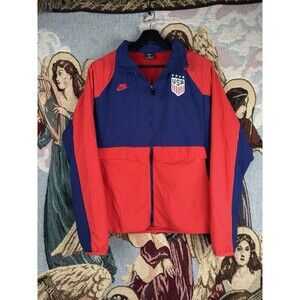 Nike Soccer Jacket Womens MEDIUM M Blue Red Full Zip Windbreaker USA